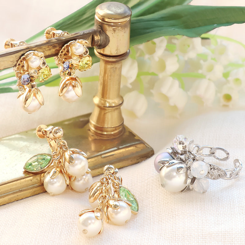 レシピNo.KR1165 メタルフラワーとパールのアクセサリー3種