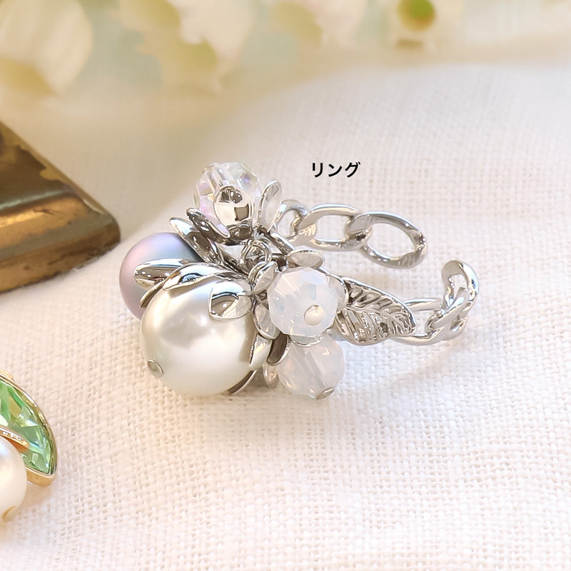 レシピNo.KR1165 メタルフラワーとパールのアクセサリー3種