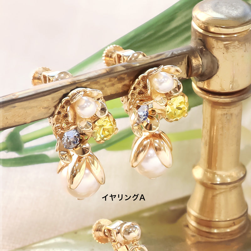 レシピNo.KR1165 メタルフラワーとパールのアクセサリー3種
