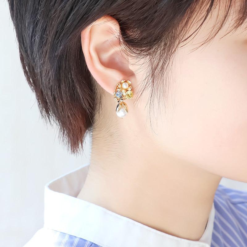 レシピNo.KR1165 メタルフラワーとパールのアクセサリー3種