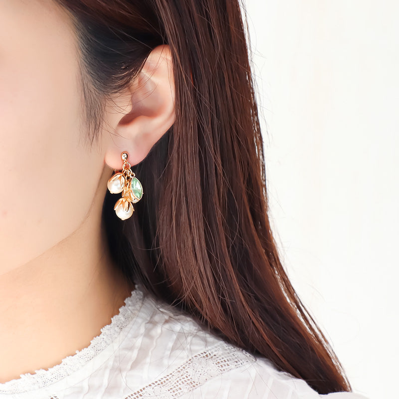 レシピNo.KR1165 メタルフラワーとパールのアクセサリー3種