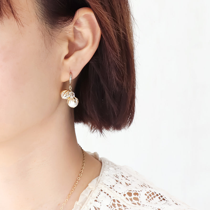 Recipe No. KR1166 Metal flower and pearl neck and earrings