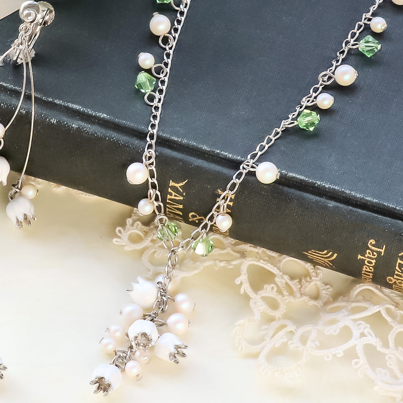 レシピNo.KR1169 チャームすずらんとクリスタルパールのネック&イヤリング