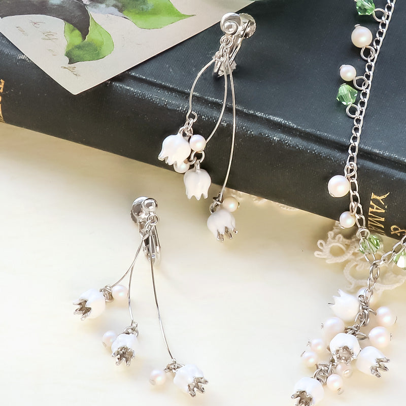 レシピNo.KR1169 チャームすずらんとクリスタルパールのネック&イヤリング