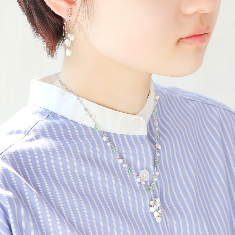 レシピNo.KR1169 チャームすずらんとクリスタルパールのネック&イヤリング
