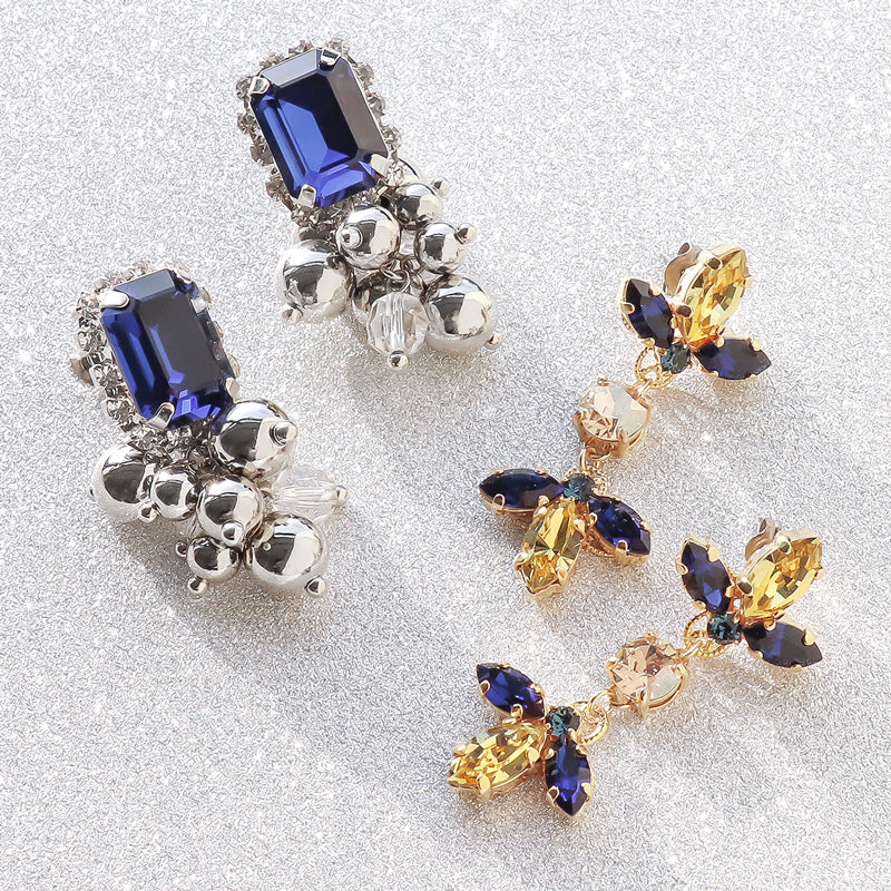 レシピNo.KR1175 貴和クリスタルダークサファイヤのイヤーアクセサリー2種