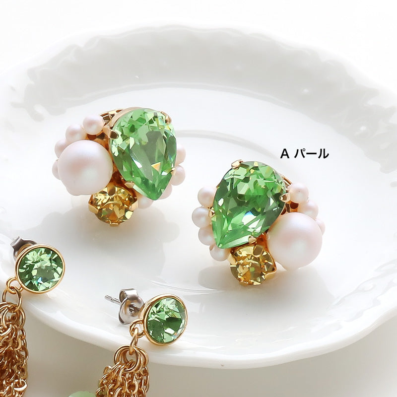 レシピNo.KR1176 貴和クリスタルペリドットのピアス3種