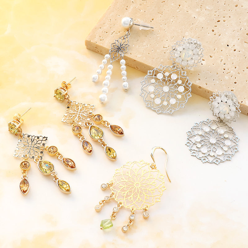 レシピNo.KR1187 エッチングパーツのイヤーアクセサリー4種