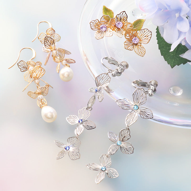 レシピNo.KR1188 エッチングパーツアナベルのイヤーアクセサリー3種