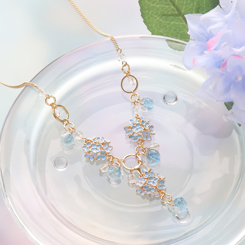 レシピNo.KR1189 チャーム紫陽花とティアドロップビーズのネックレス