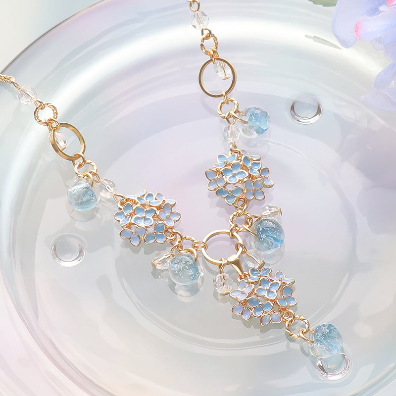 レシピNo.KR1189 チャーム紫陽花とティアドロップビーズのネックレス