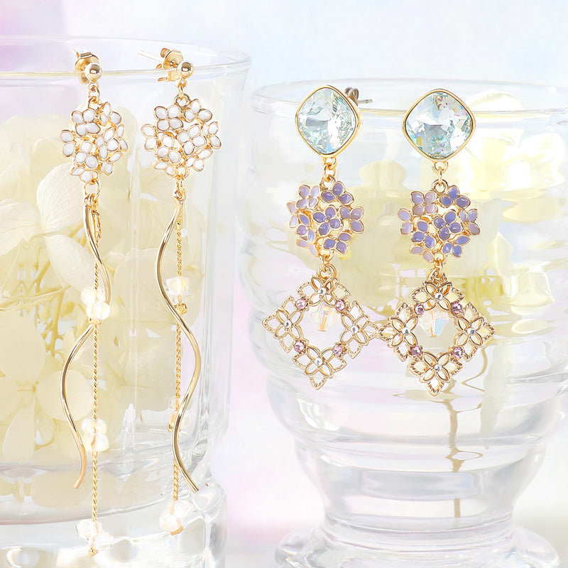 レシピNo.KR1191 チャーム紫陽花のピアス2種