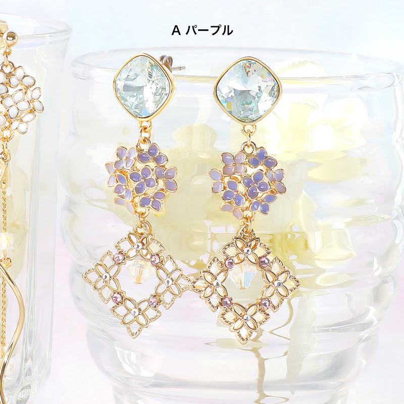 レシピNo.KR1191 チャーム紫陽花のピアス2種