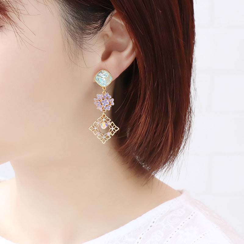 レシピNo.KR1191 チャーム紫陽花のピアス2種