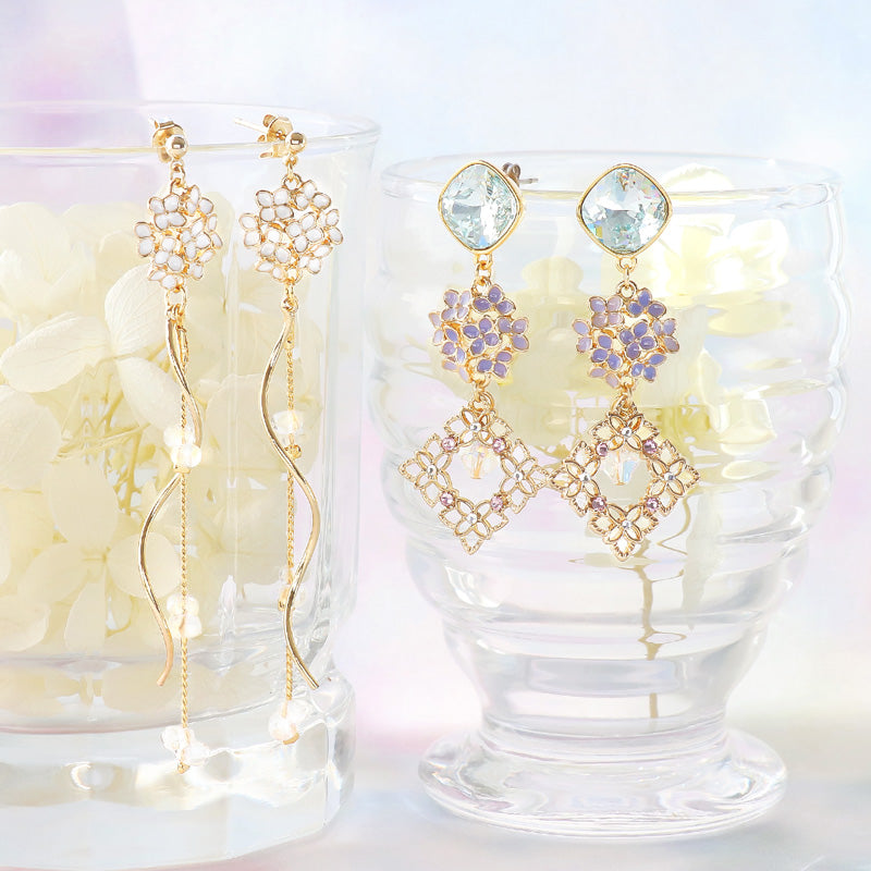 レシピNo.KR1191 チャーム紫陽花のピアス2種