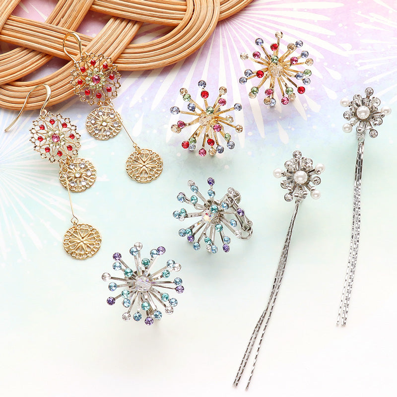 レシピNo.KR1203 花火モチーフのイヤーアクセサリー4種