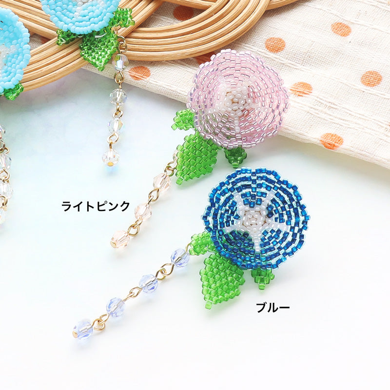 レシピNo.KR1204 朝顔のビーズステッチピアス