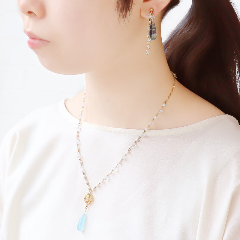 レシピNo.KR1205 天然石ロングドロップのアクセサリー4種