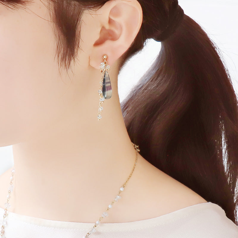 レシピNo.KR1205 天然石ロングドロップのアクセサリー4種
