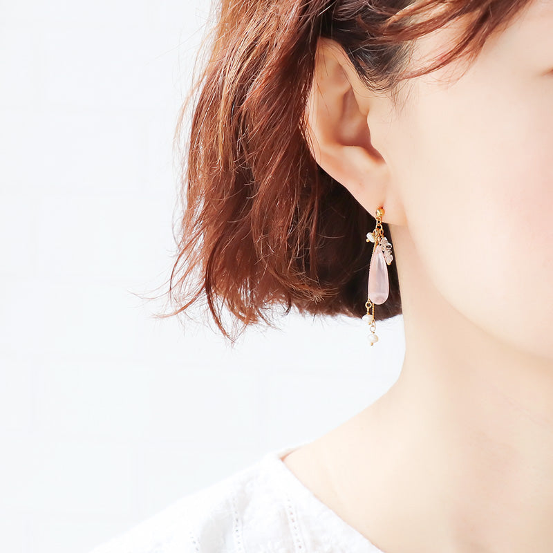 レシピNo.KR1205 天然石ロングドロップのアクセサリー4種