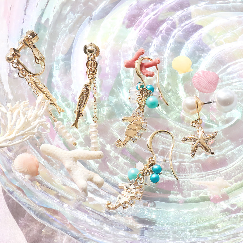 レシピNo.KR1212 マリンモチーフとパールのイヤーアクセサリー3種