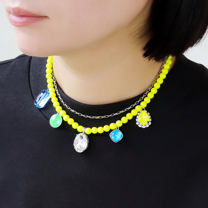 Recipe No. KR1219Kiwa crystalsElectric color necklace with pearls