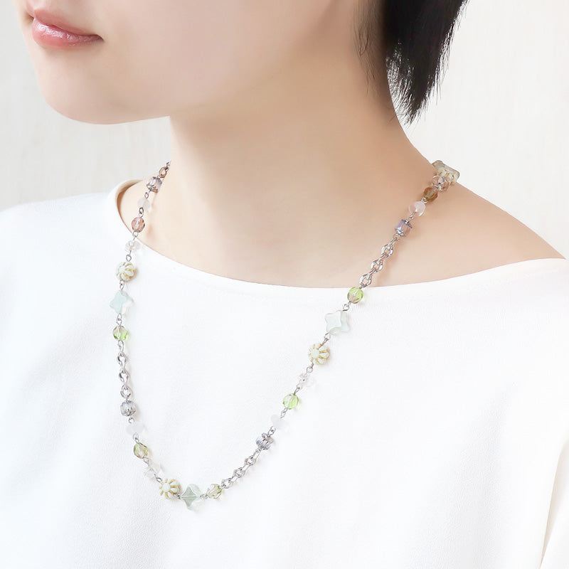 レシピNo.KR1224 チェコビーズとデザインチェーンのシックカラーネックレス