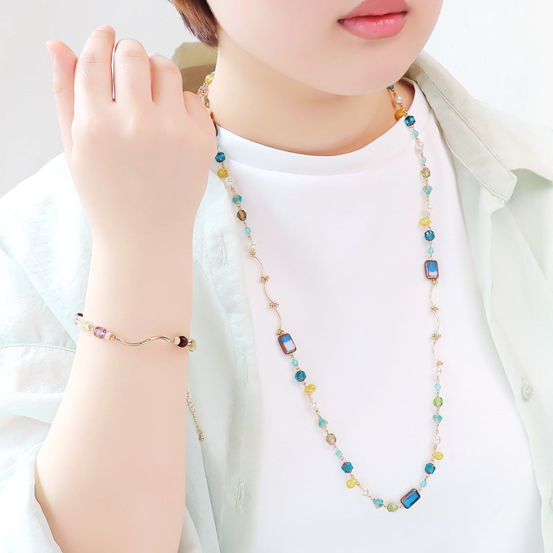 レシピNo.KR1225 チェコビーズとウェーブメタルのアクセサリー2種