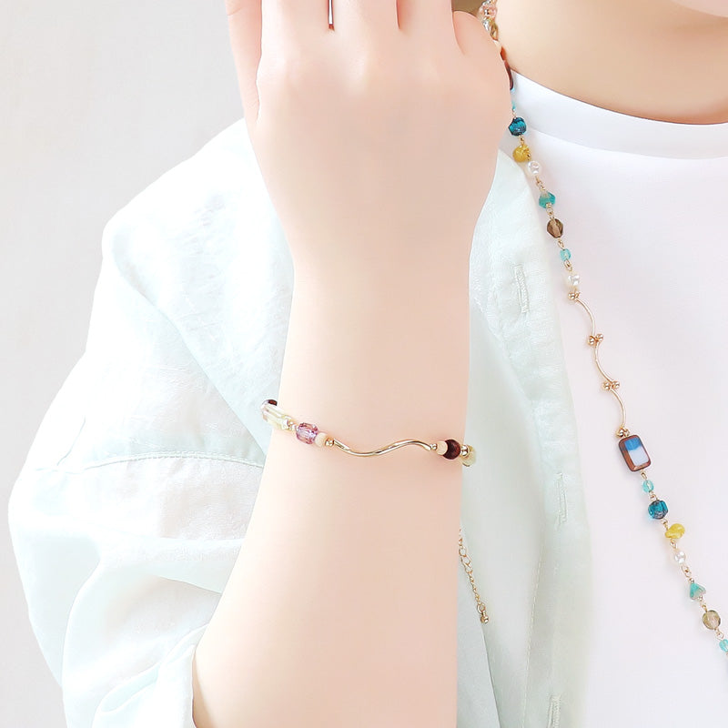 レシピNo.KR1225 チェコビーズとウェーブメタルのアクセサリー2種