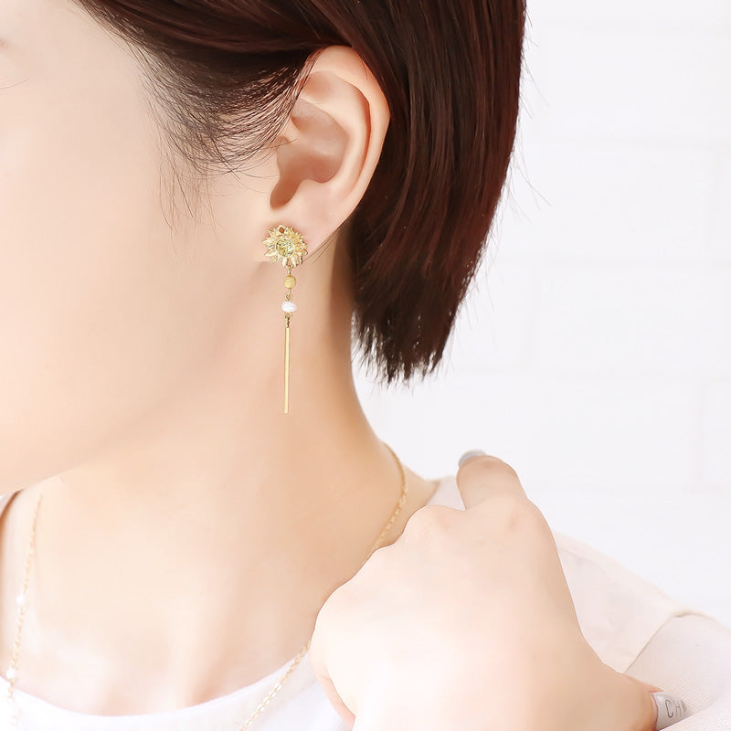 Recipe No. KR1235 Charm Sunflower and Freshwater Pearl Neck & Bracelet & Earrings