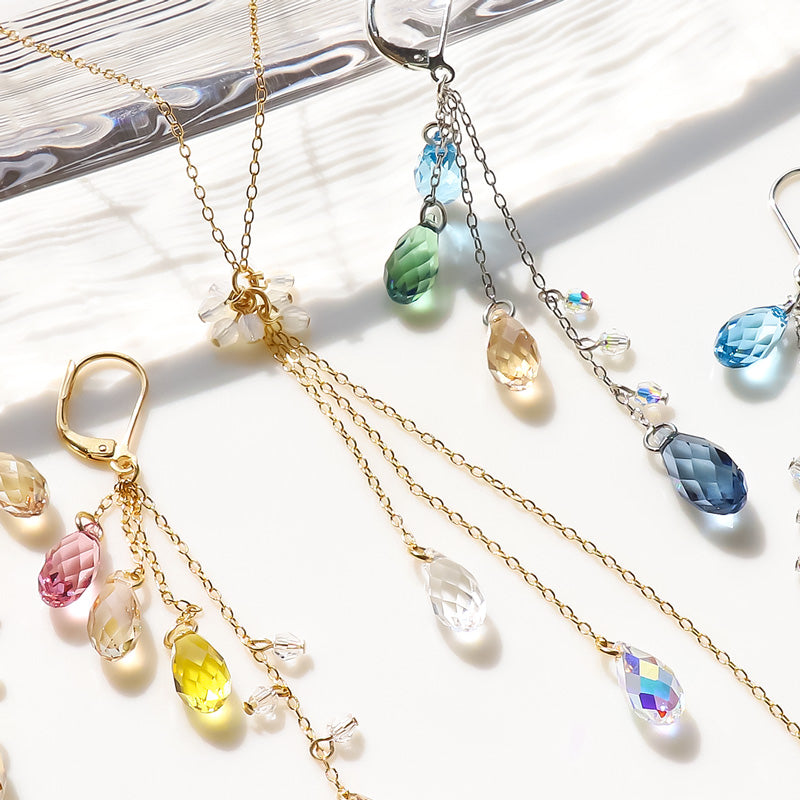 レシピNo.KR1238 貴和クリスタルのドロップフリンジアクセサリー2種