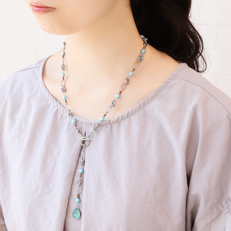 レシピNo.KR1242 クリスタルパールのY字2WAYネックレス