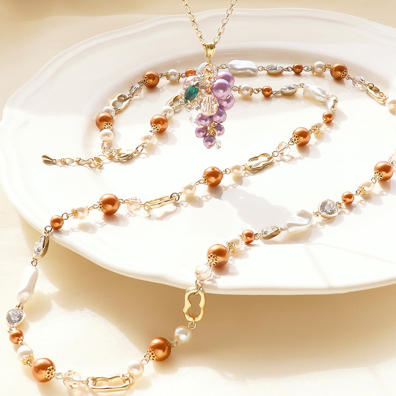 Recipe No. KR1243 - 2 types of elegant crystal pearl necklaces