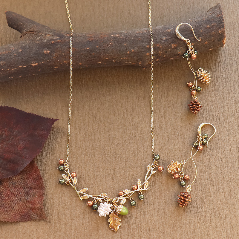 レシピNo.KR1248 秋チャームの松ぼっくり&木の実アクセサリー2種