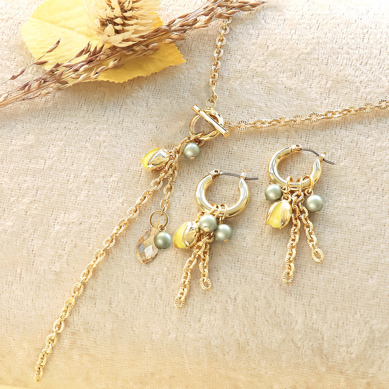 レシピNo.KR1250 秋チャームのピスタチオフリンジネック&ピアス