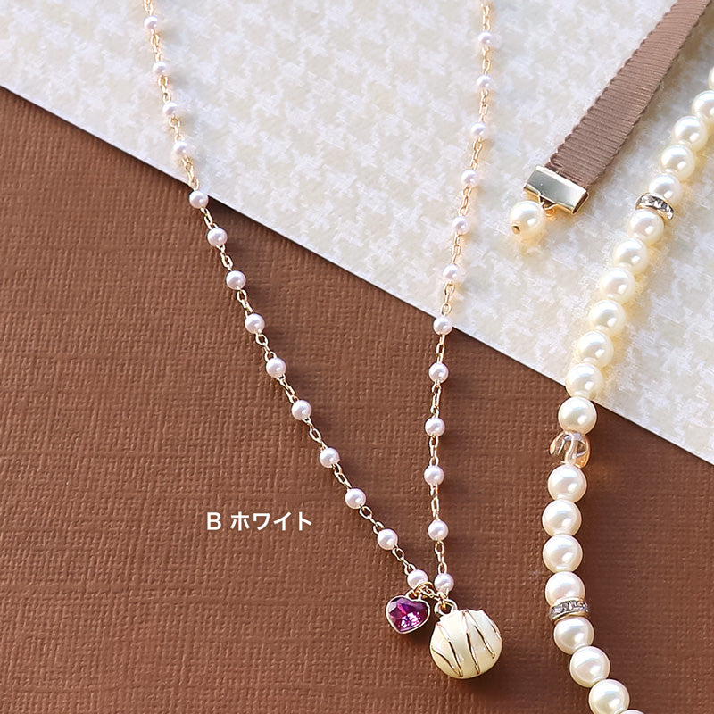 レシピNo.KR1319 チャームボンボンショコララウンドとパールのネックレス2種