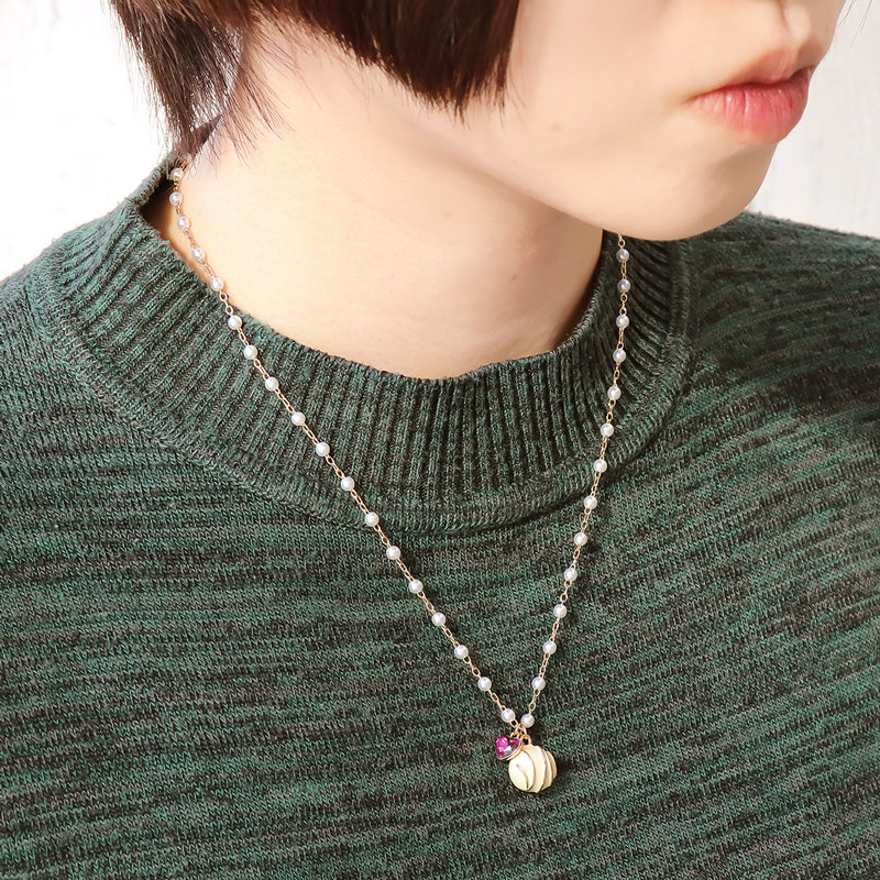 レシピNo.KR1319 チャームボンボンショコララウンドとパールのネックレス2種