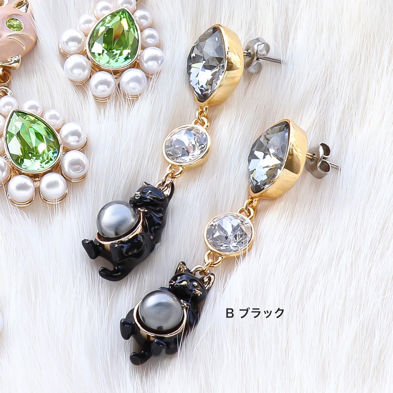 レシピNo.KR1323 石座チャームネコのピアス3種