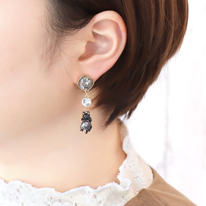 レシピNo.KR1323 石座チャームネコのピアス3種