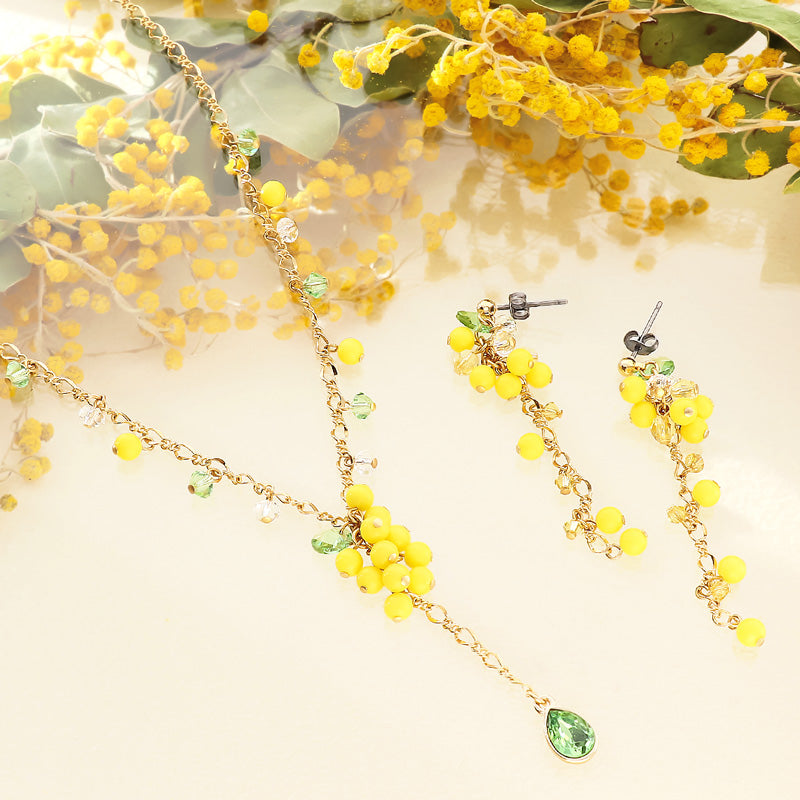 Recipe No.KR1326 Mimosa fringe neck & earrings