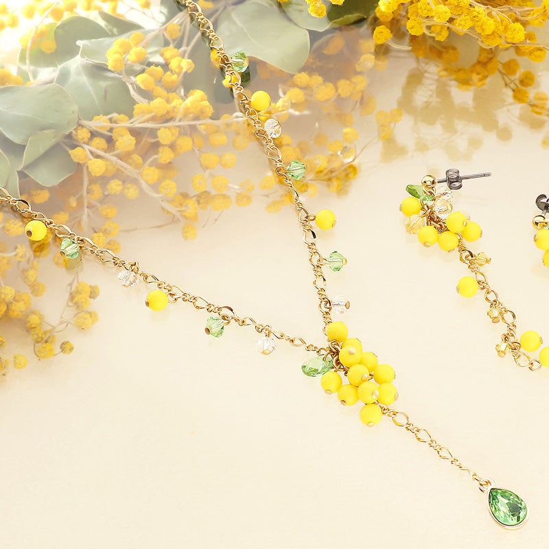 Recipe No.KR1326 Mimosa fringe neck & earrings