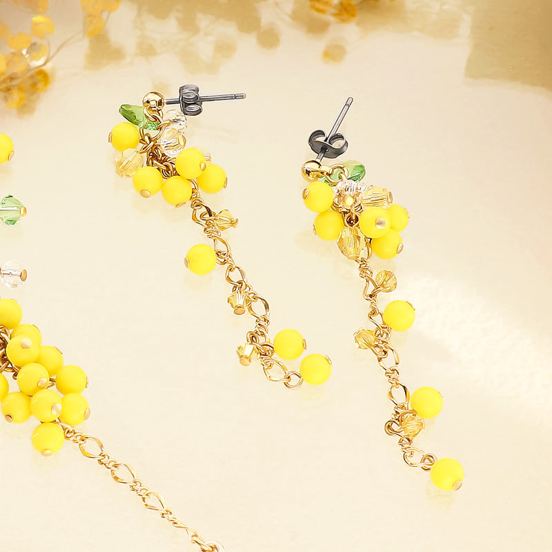 Recipe No.KR1326 Mimosa fringe neck & earrings