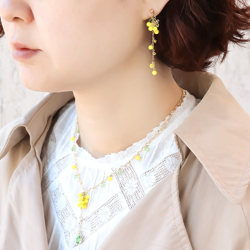 Recipe No.KR1326 Mimosa fringe neck & earrings