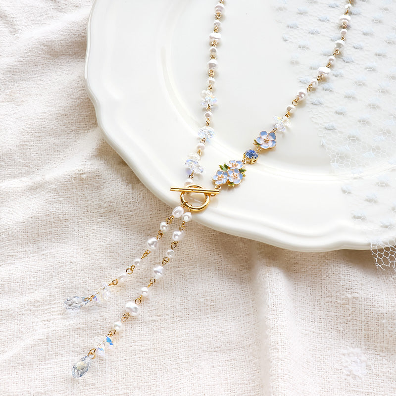 レシピNo.KR1336 チャームネモフィラと貴和クリスタルのラリエット風ネックレス