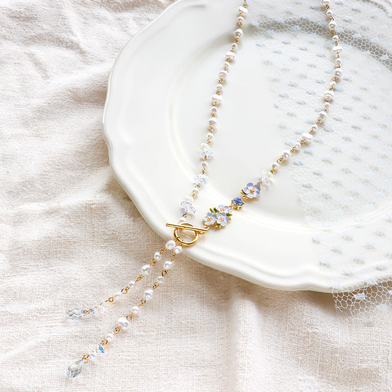 レシピNo.KR1336 チャームネモフィラと貴和クリスタルのラリエット風ネックレス