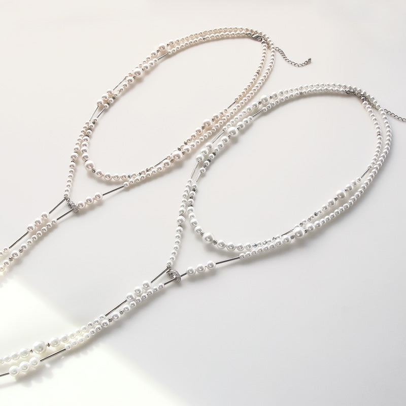 レシピNo.KR1340 クリスタルパールとメタルの3wayネックレス