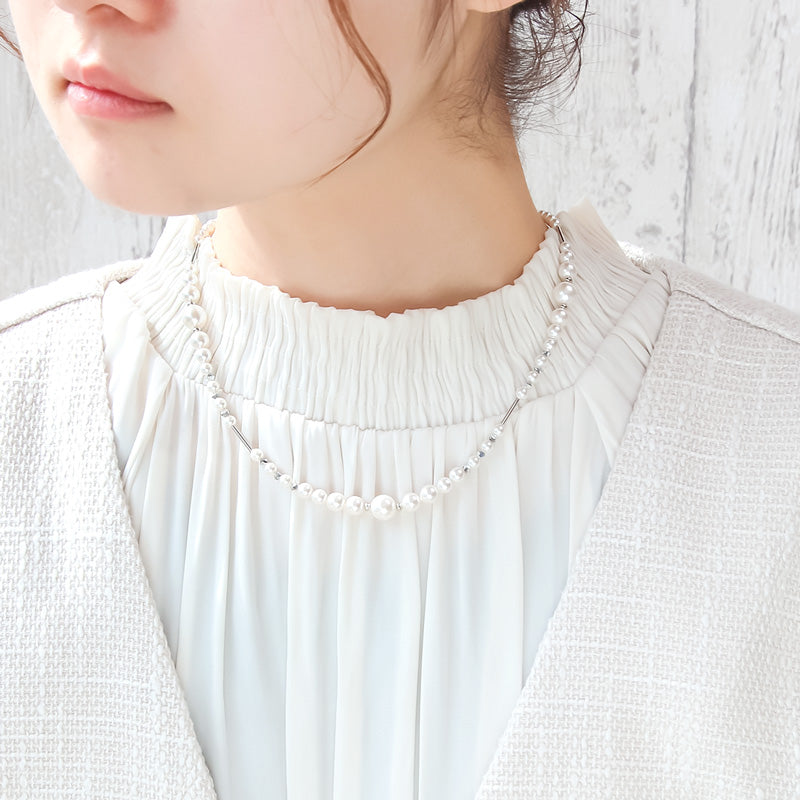 レシピNo.KR1340 クリスタルパールとメタルの3wayネックレス