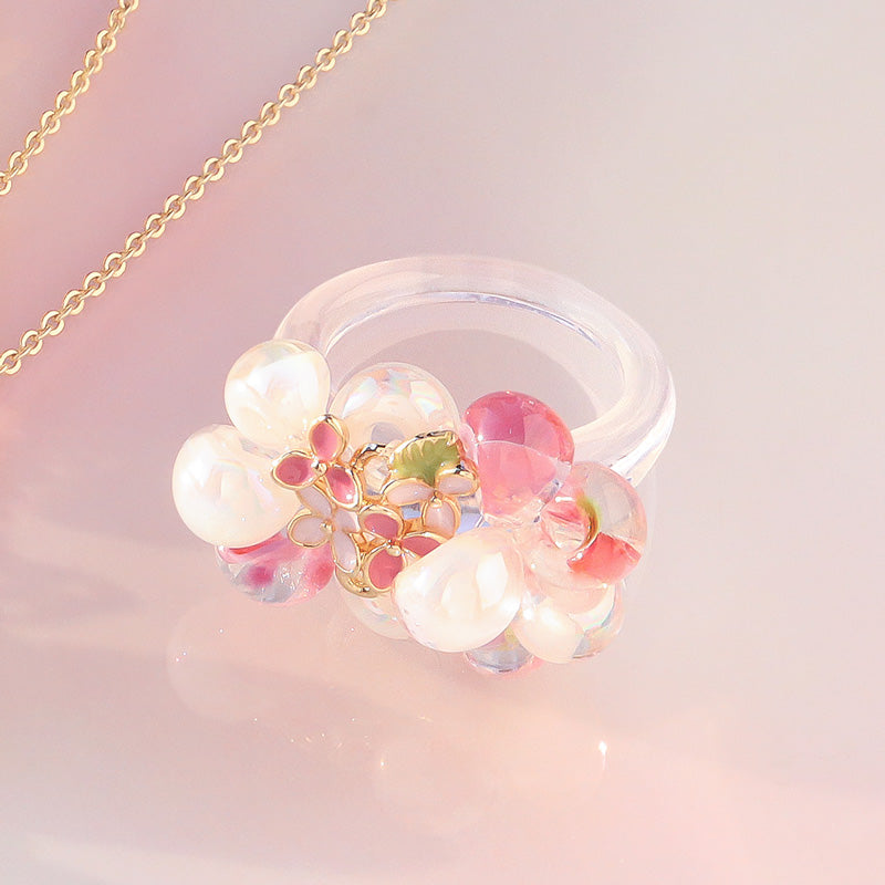 レシピNo.KR1343 チャームアナベルとティアドロップビーズのネック&リング