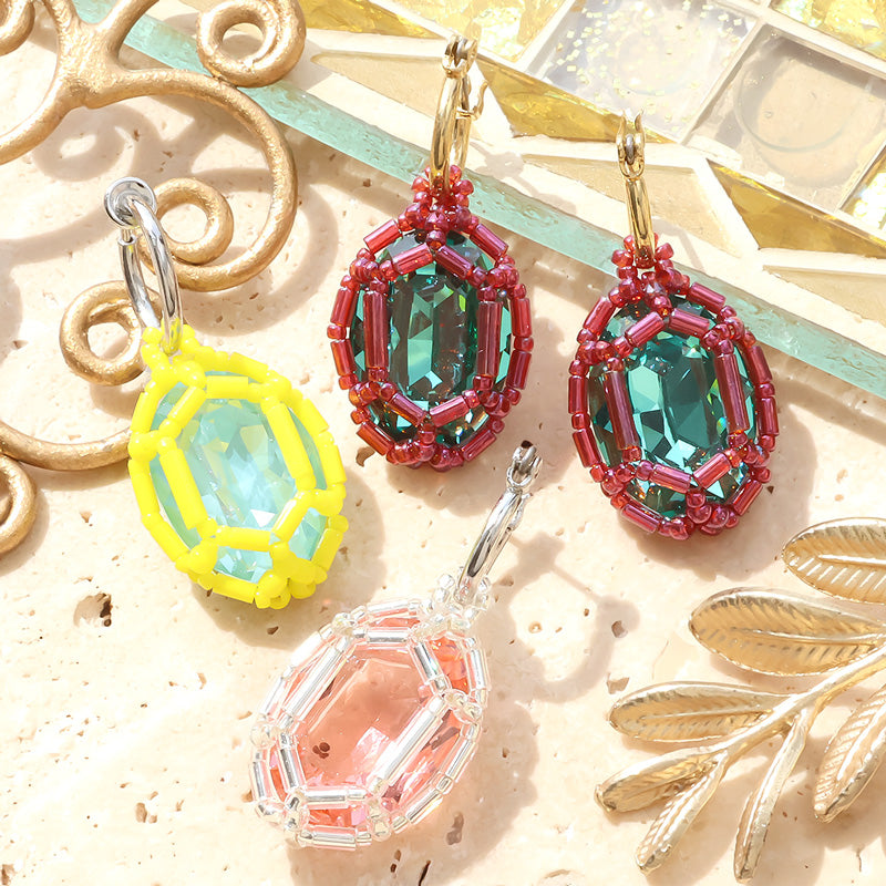 B*S様 宝石アクセサリーセット レシピNo.KR1345 貴和クリスタル宝石編みプリンセスのオーバルイヤー