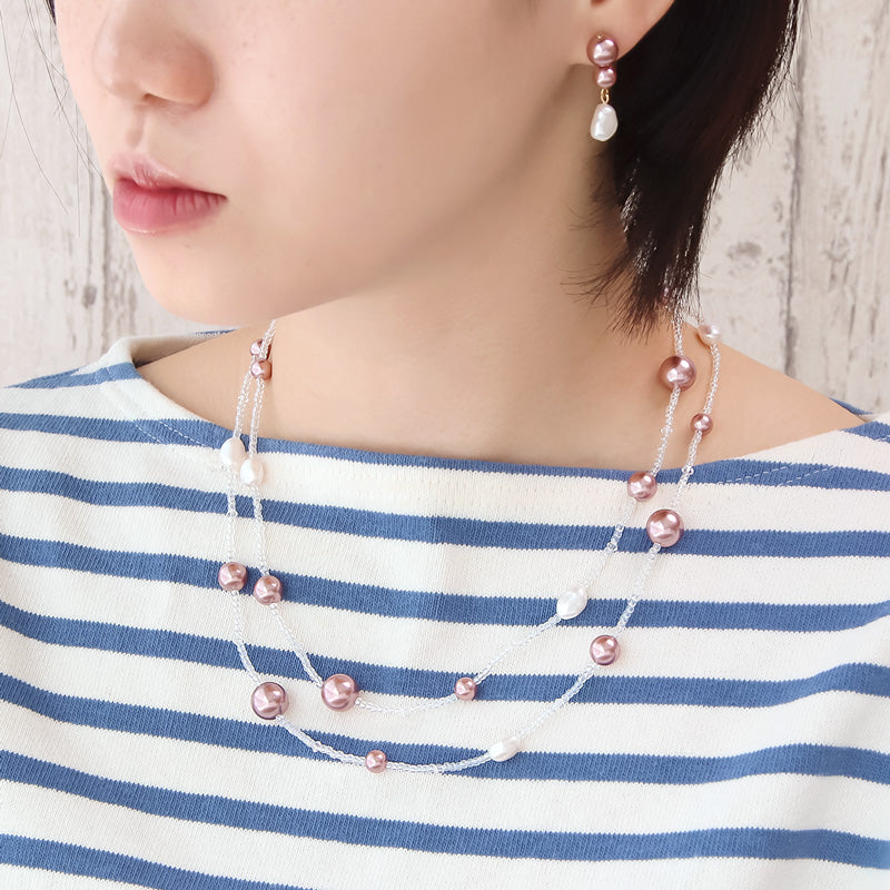 レシピNo.KR1350 クリスタルパールと淡水パールのネック&ピアス